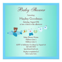 Nounours dans le baby shower de bleu d'avion et de invitation personnalisable