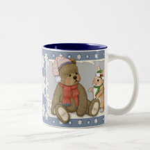 Nounours et lapin de Noël de neige Mug À Café