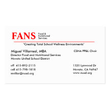 Nourriture et services nutritionnels carte de visite