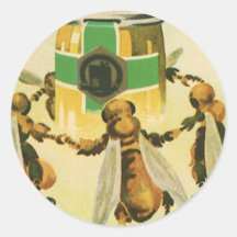 Nourriture vintage, abeilles organiques de miel da autocollants ronds
