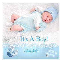 Nouvel ours bleu de chaussures de photo de bébé cartons d'invitation personnalisés