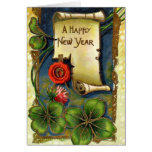Nouvelle année avec la fleur rose carte