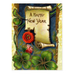 Nouvelle année avec la fleur rose carte postale