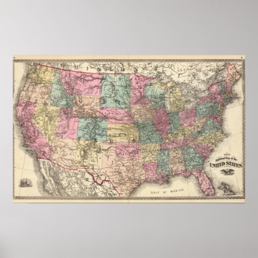 Nouvelle carte de voie ferrée des Etats-Unis Affiches