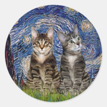 Nuit étoilée - deux chats de tigre tigrés autocollants