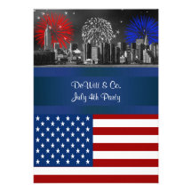 NYC BW  Etched Skyline ESB USA Flag Red W Blue #4 Custom Announcements