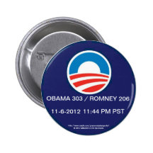 OBAMA 303/ROMNEY 206 À 23h44 PST, 11-6-2012 Pin's Avec Agrafe
