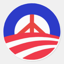Obama avec le signe de paix rouge autocollant rond
