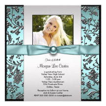 Obtention du diplôme bleue turquoise de photo de d invitations personnalisées
