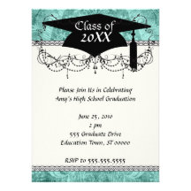 obtention du diplôme grunge turquoise de damassé invitation personnalisée