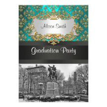 Obtention du diplôme turquoise de la damassé 223 N Invitation Personnalisée