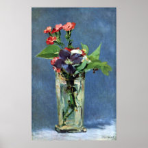 Oeillets et clématite dans un vase en cristal, Man Posters