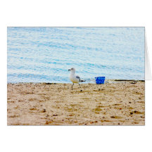 Oiseau avec le seau de sable carte de vœux