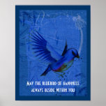 Oiseau bleu d'affiche de motivation de bonheur