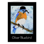 Oiseau bleu d'Oliver avec la moustache, carte de v