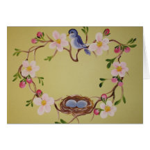 Oiseau bleu et fleurs d'Apple Cartes De Vœux