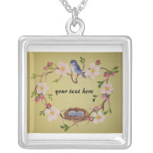 Oiseau bleu et fleurs d'Apple Bijouterie Fantaisie