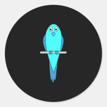 Oiseau bleu mignon. Perruche. Noir Adhésifs Ronds