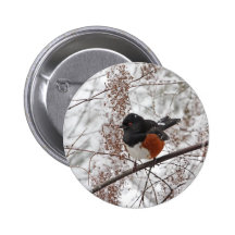 Oiseau d'hiver dans la neige badges avec agrafe