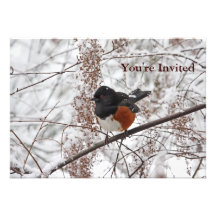 Oiseau d'hiver dans la neige cartons d'invitation