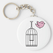 Oiseau et cage à oiseaux roses porte-clés