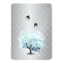 Oiseau marocain de cru d'arbre d'Aqua de feuille d Faire-parts