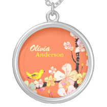 Oiseau mignon sur Sakura : Collier nommé personnal colliers