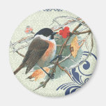 Oiseau mignon vintage de chute se reposant sur la  magnets