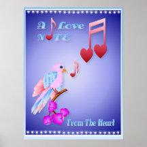 Oiseau rose et affiche Note-en lettres d'amour