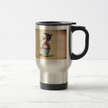 Oiseau vintage, roses, et tasse de thé