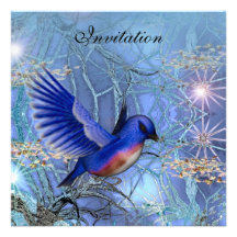 Oiseaux bleus magiques d'invitation bleus