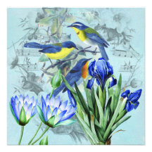 Oiseaux chanteurs floraux vintages habillement et  faire-parts