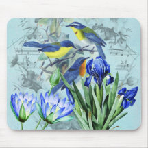 Oiseaux chanteurs floraux vintages habillement et  tapis de souris