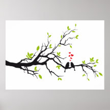Oiseaux dans l'amour avec les coeurs rouges sur l' poster