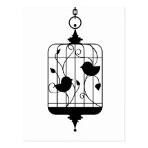 Oiseaux dans une cage cartes postales