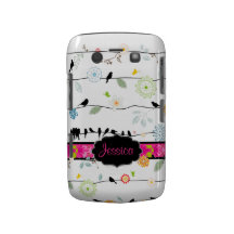 Oiseaux de PixDezines sur des couleurs de Wires/DI Coques Blackberry