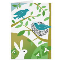 Oiseaux de ressort et carte de voeux heureux de la