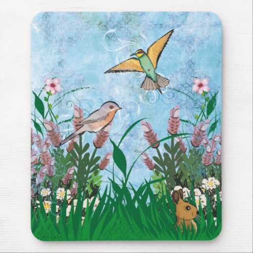 Oiseaux et mousepad floral tapis de souris