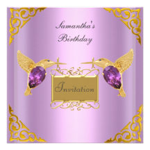 Oiseaux mauve de bijou d'or d'invitation
