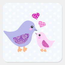 Oiseaux roses et pourpres mignons de mère et d'enf autocollant