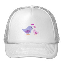 Oiseaux roses et pourpres mignons de mère et d'enf casquette