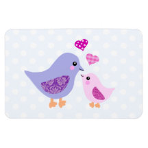 Oiseaux roses et pourpres mignons de mère et d'enf magnets en rectangle