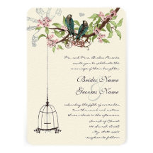 Oiseaux turquoises vintages avec la cage à oiseaux invitations personnalisées