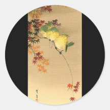 Oiseaux verts sur l'arbre d'érable, art japonais c autocollants