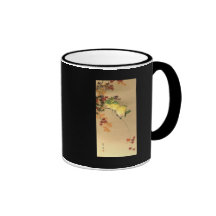 Oiseaux verts sur l'arbre d'érable, art japonais c tasses à café
