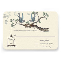 Oiseaux vintages bleus et mariages de cage à oisea faire-parts