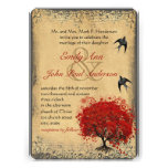 Oiseaux vintages d'arbre rouge de feuille de coeur