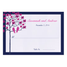 Oiseaux vintages de marine et de fuchsia épousant  cartes de visite professionnelles