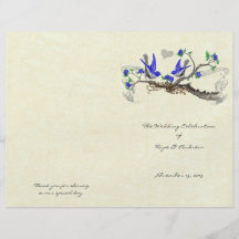 Oiseaux vintages programme de mariage de bleu roya prospectus