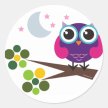 Oliver, le hibou autocollant rond